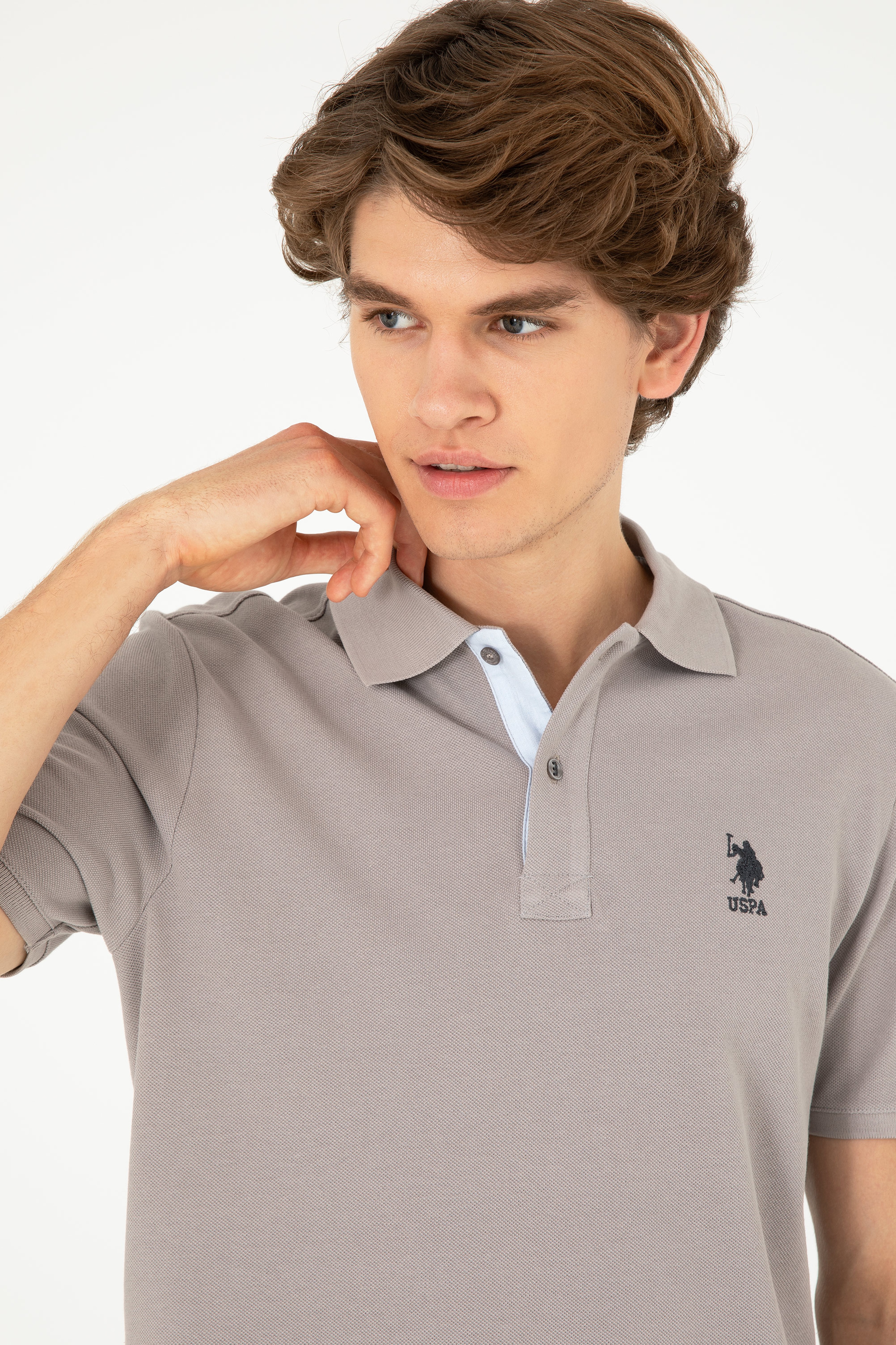 Erkek Regular Fit Polo Yaka Koyu Gri Basic Tişört