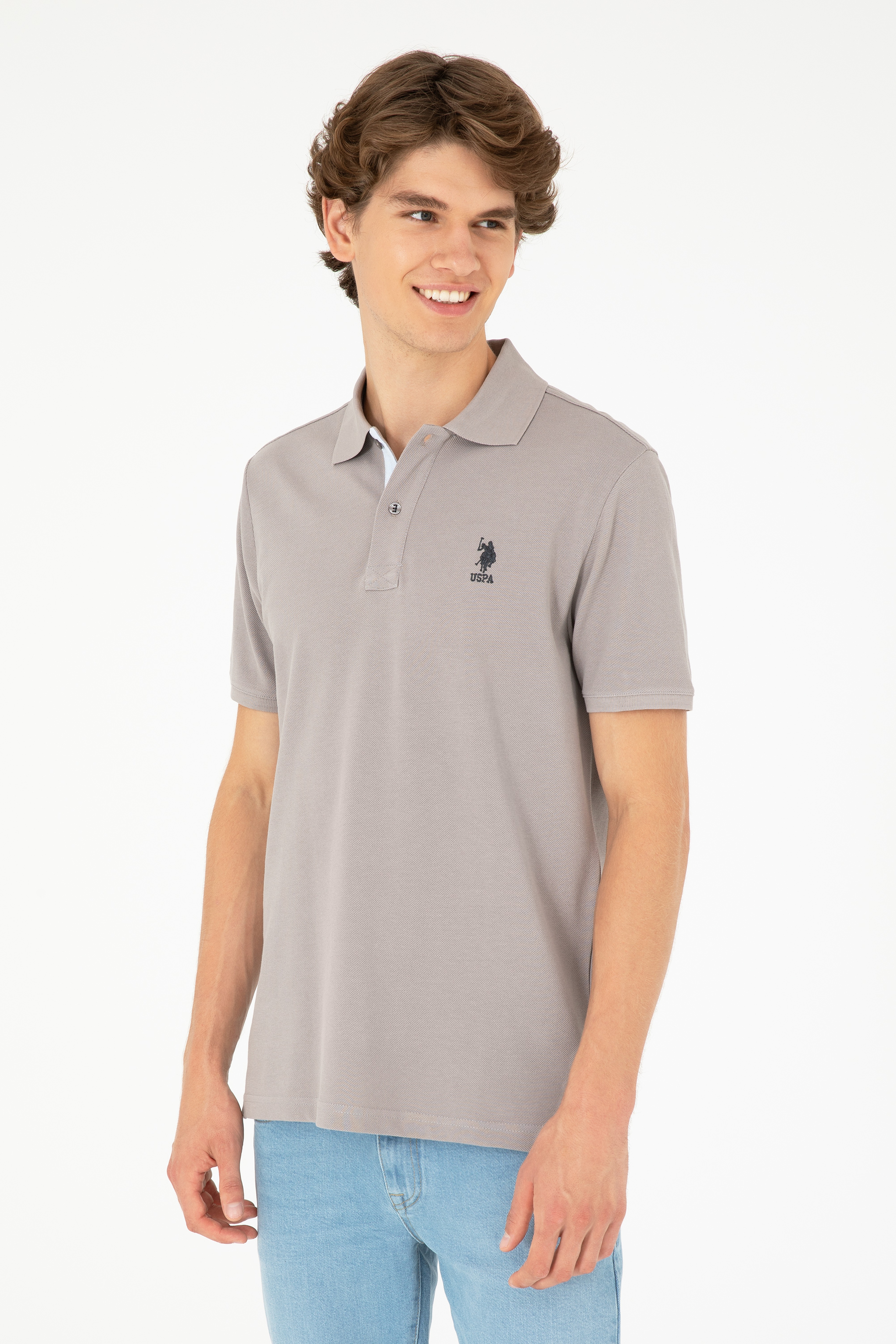 Erkek Regular Fit Polo Yaka Koyu Gri Basic Tişört - Image 1