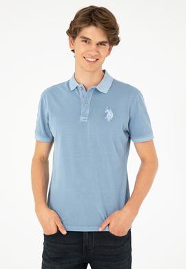 Erkek Slim Fit Polo Yaka İndigo Basic Tişört - 50279591136