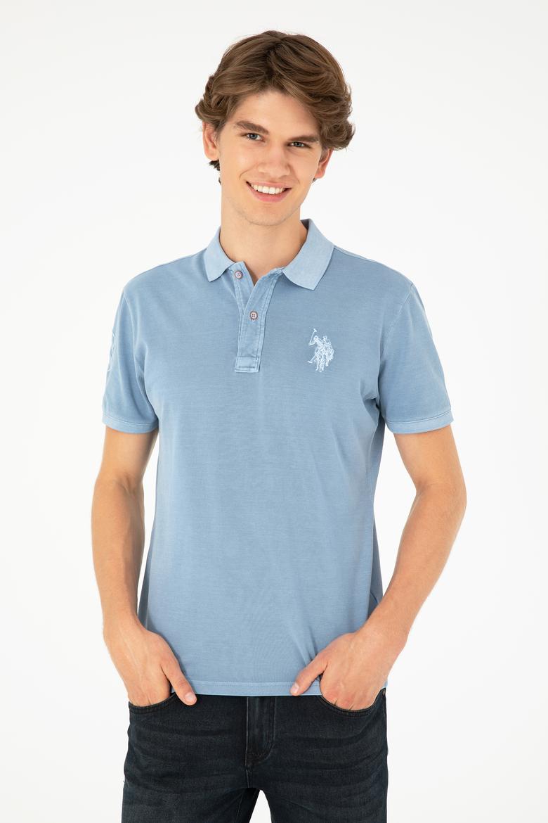 Erkek Slim Fit Polo Yaka İndigo Basic Tişört - 50279591136