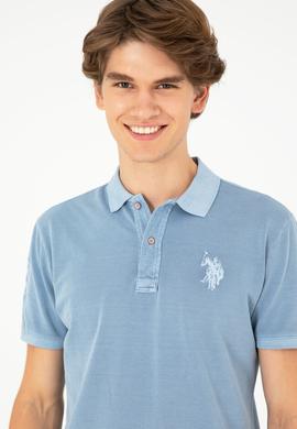 Erkek Slim Fit Polo Yaka İndigo Basic Tişört - 50279591136