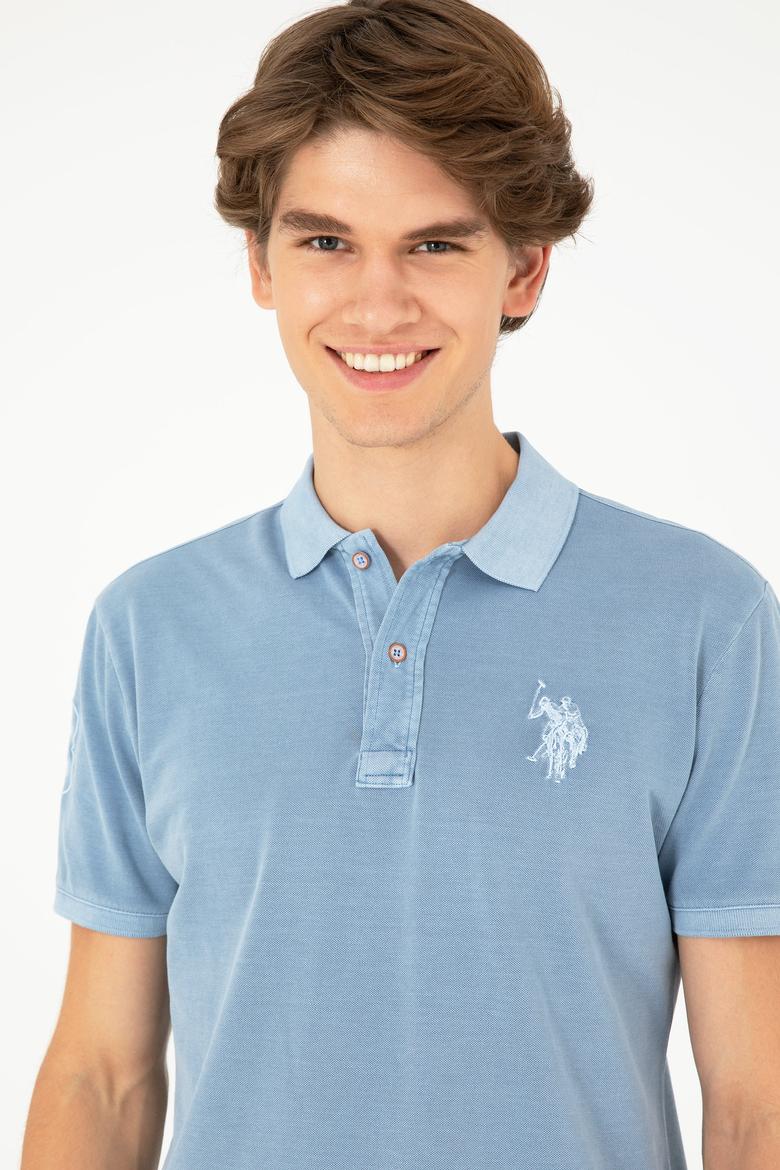 Erkek Slim Fit Polo Yaka İndigo Basic Tişört - 50279591136