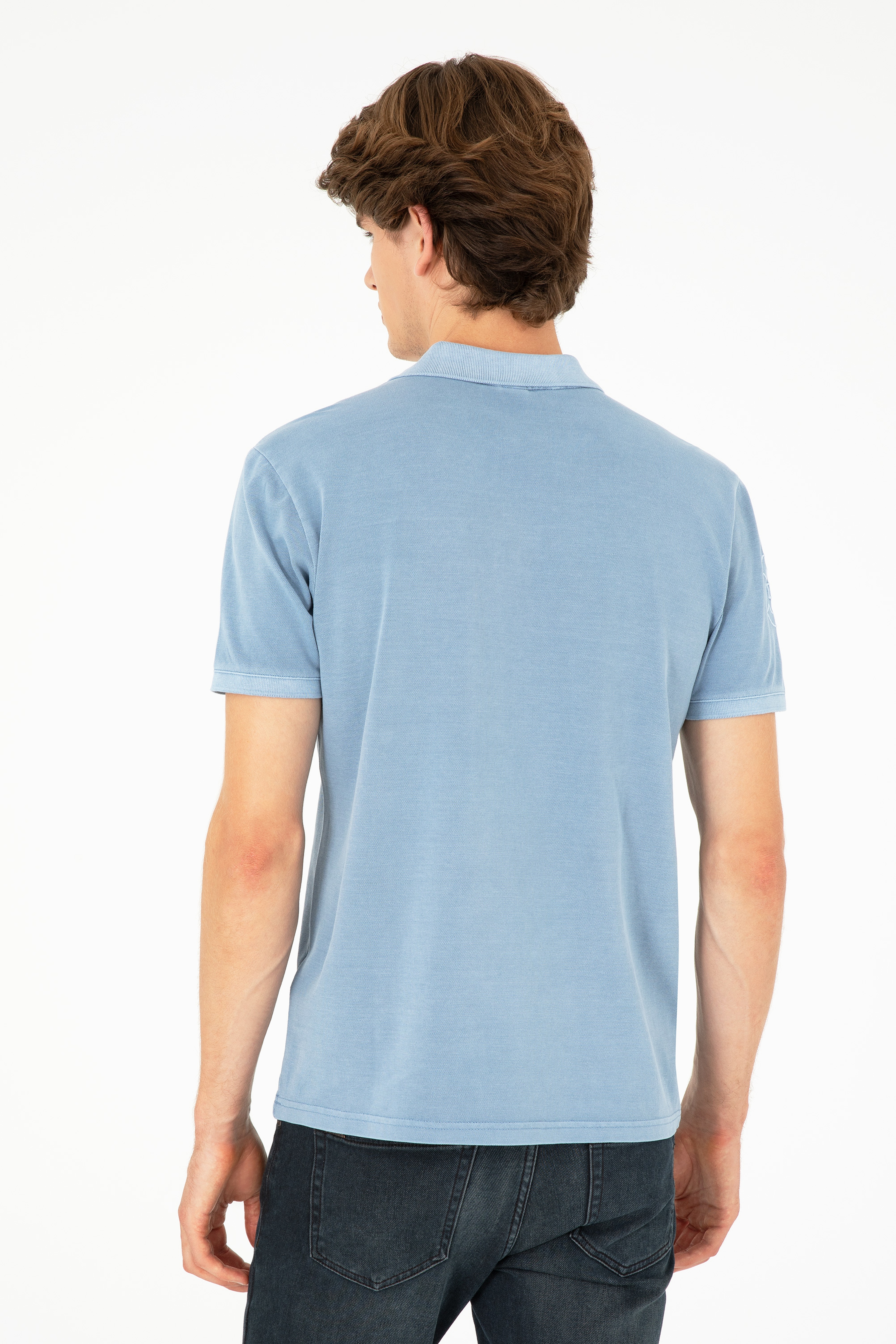 Erkek Slim Fit Polo Yaka İndigo Basic Tişört