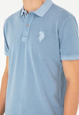 Erkek Slim Fit Polo Yaka İndigo Basic Tişört - 50279591136