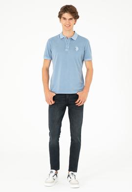 Erkek Slim Fit Polo Yaka İndigo Basic Tişört - 50279591136