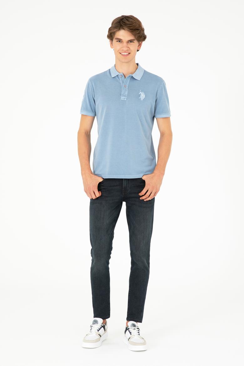 Erkek Slim Fit Polo Yaka İndigo Basic Tişört - 50279591136