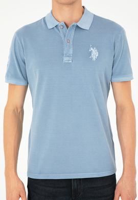 Erkek Slim Fit Polo Yaka İndigo Basic Tişört - 50279591136