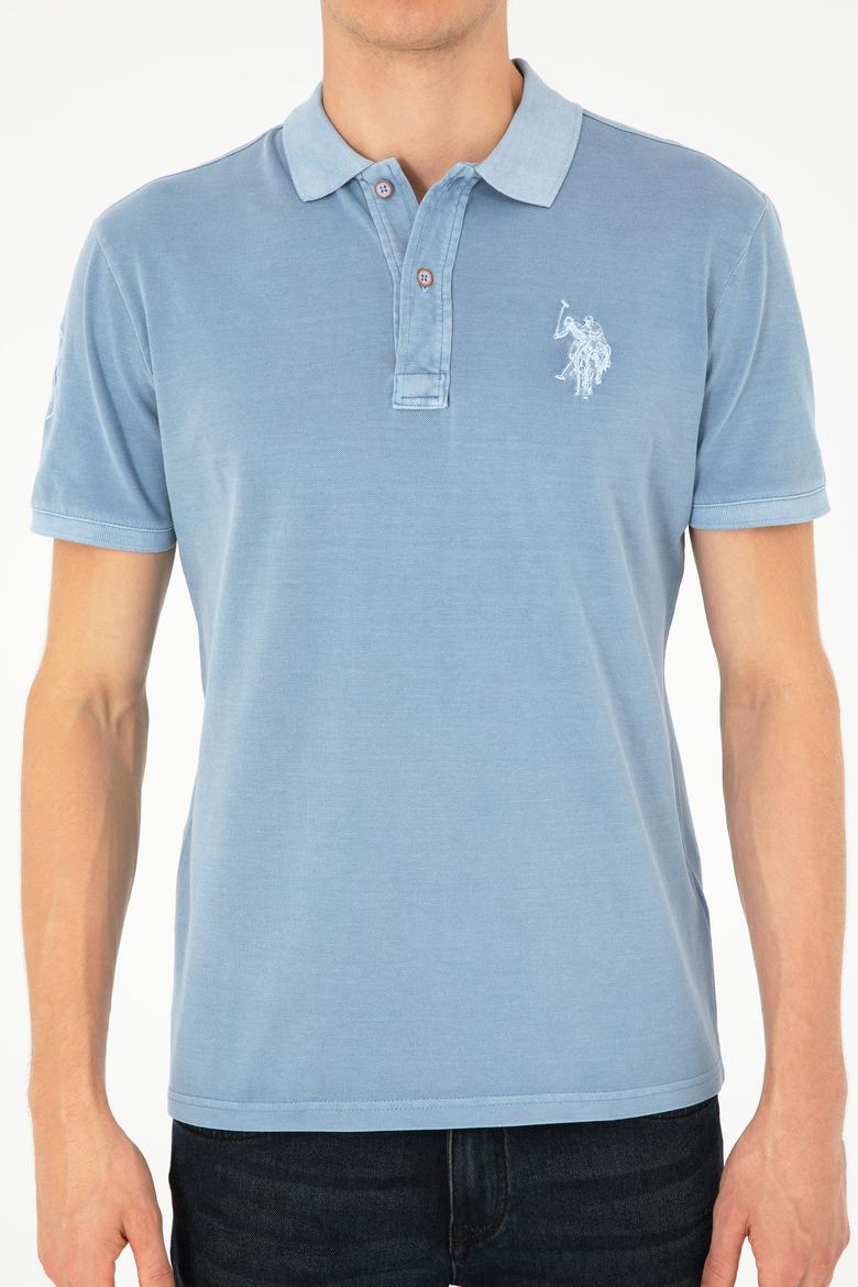 Erkek Slim Fit Polo Yaka İndigo Basic Tişört - 50279591136
