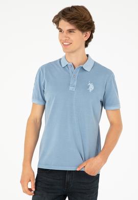 Erkek Slim Fit Polo Yaka İndigo Basic Tişört - 50279591136