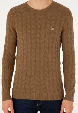 Erkek Slim Fit Bisiklet Yaka Haki Melanj Basic Kazak - 50288883010