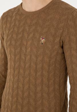 Erkek Slim Fit Bisiklet Yaka Haki Melanj Basic Kazak - 50288883010