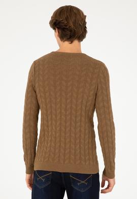 Erkek Slim Fit Bisiklet Yaka Haki Melanj Basic Kazak - 50288883010