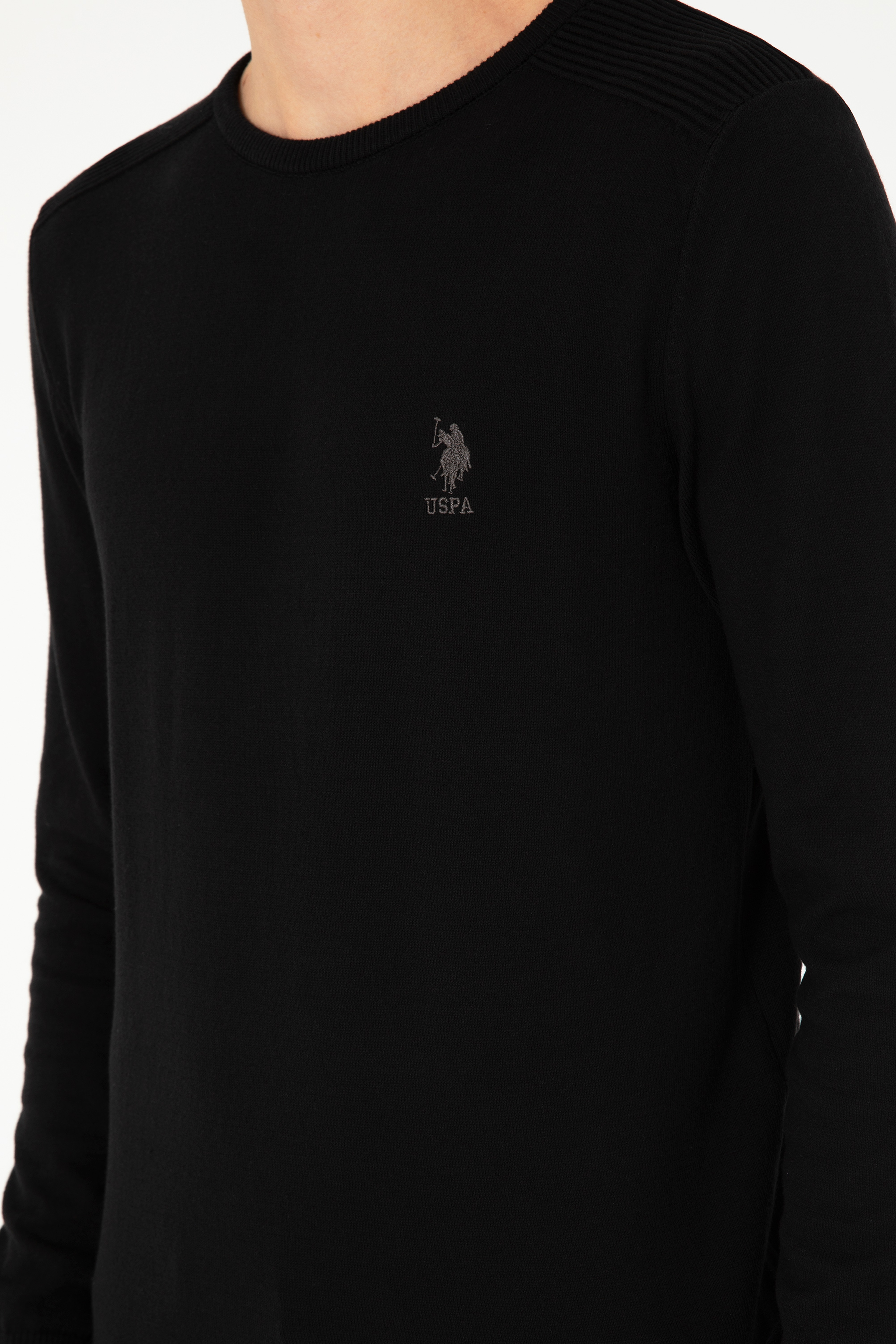 Erkek Slim Fit Bisiklet Yaka Siyah Basic Kazak - Image 7