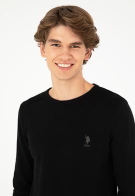 Erkek Slim Fit Bisiklet Yaka Siyah Basic Kazak - 50288888045