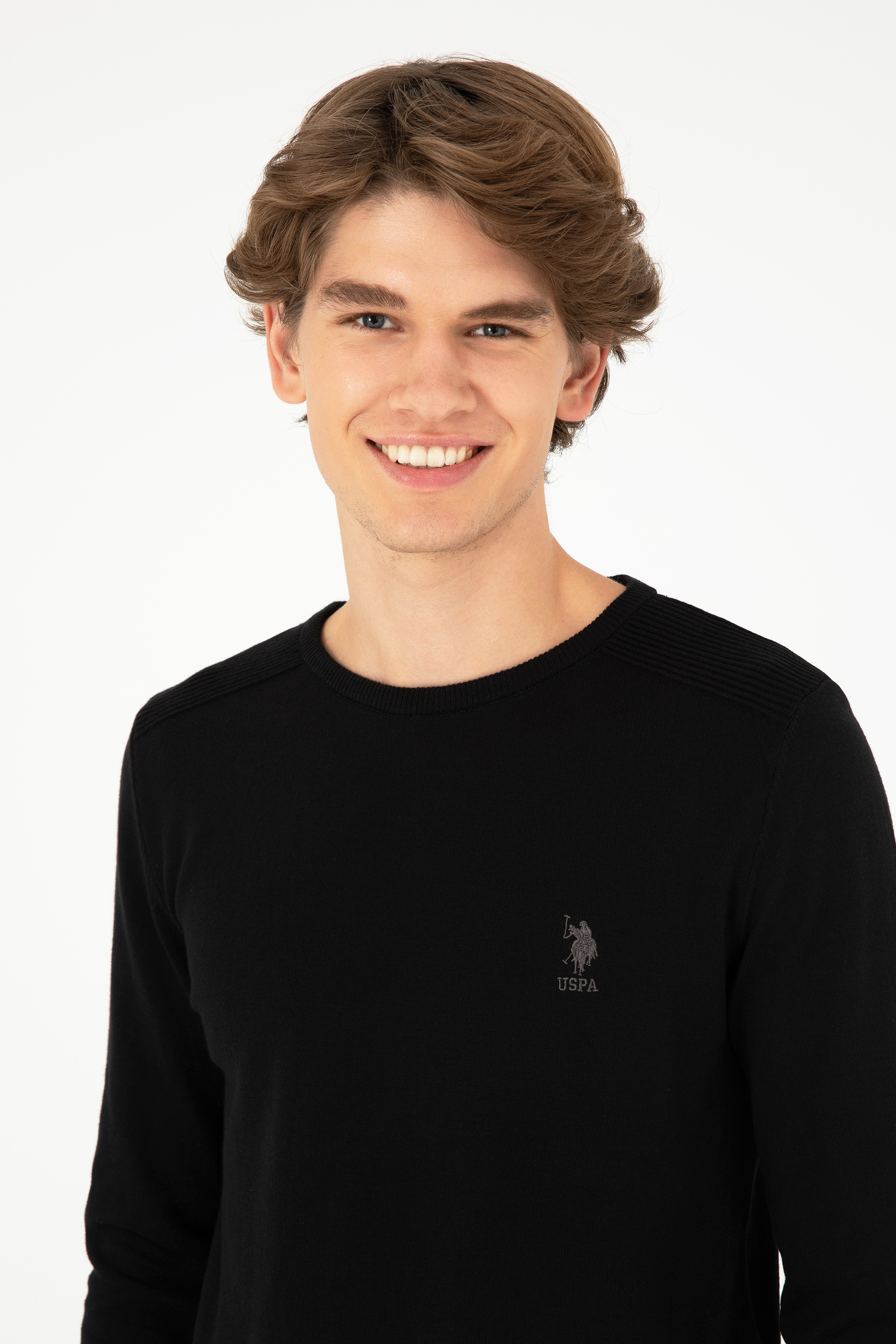 Erkek Slim Fit Bisiklet Yaka Siyah Basic Kazak - Image 2