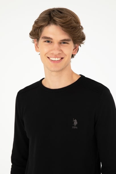 Erkek Slim Fit Bisiklet Yaka Siyah Basic Kazak