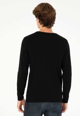 Erkek Slim Fit Bisiklet Yaka Siyah Basic Kazak - 50288888045