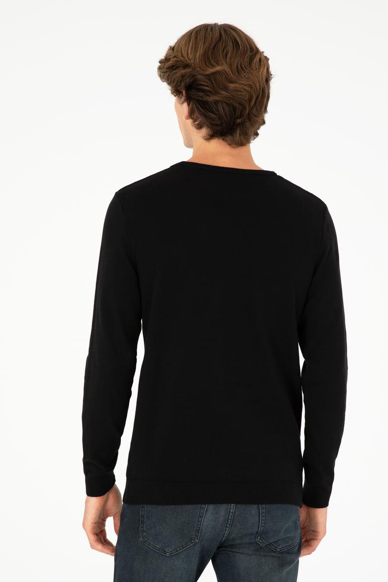 Erkek Slim Fit Bisiklet Yaka Siyah Basic Kazak - 50288888045