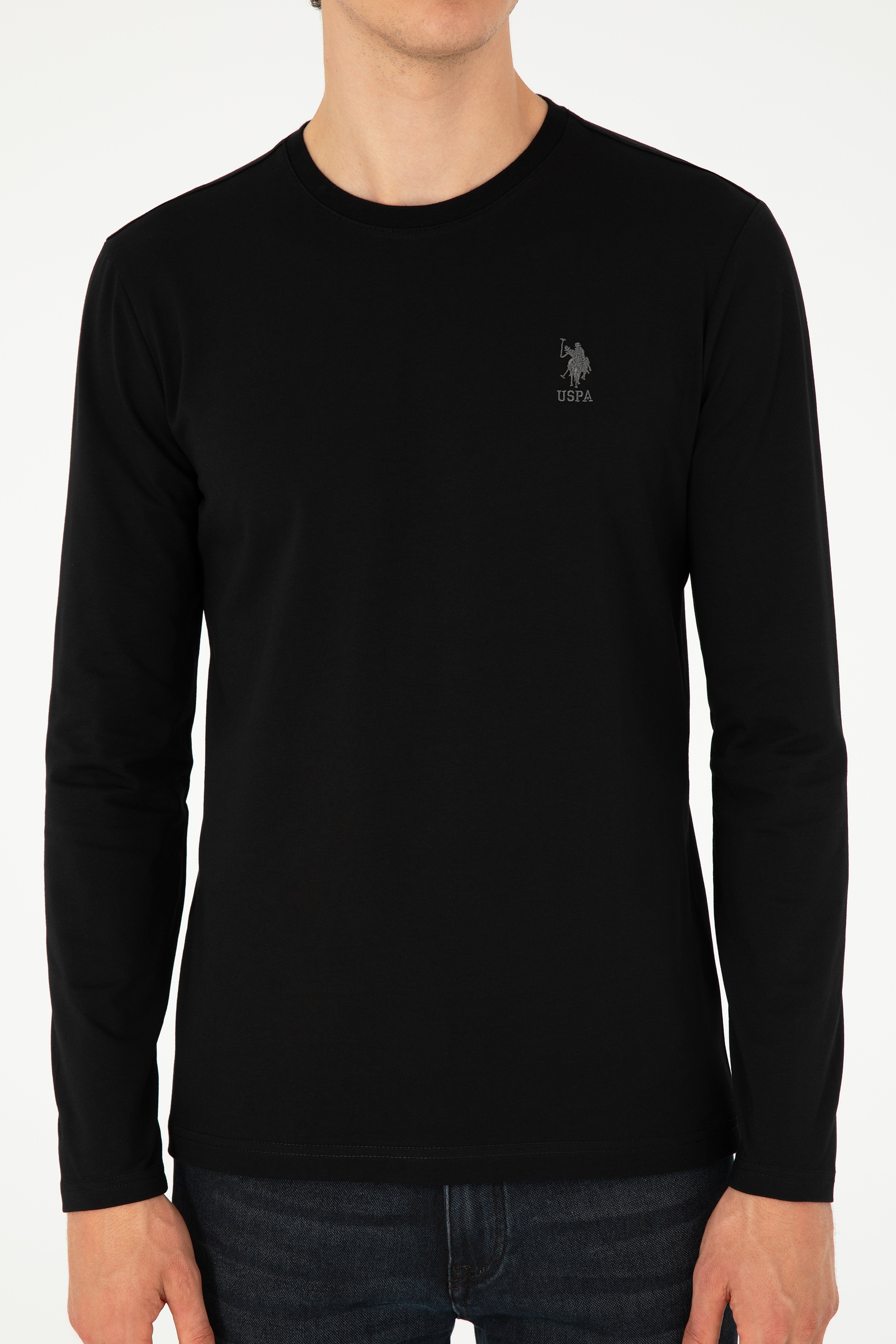 Erkek Siyah Basic Sweatshirt - Image 6