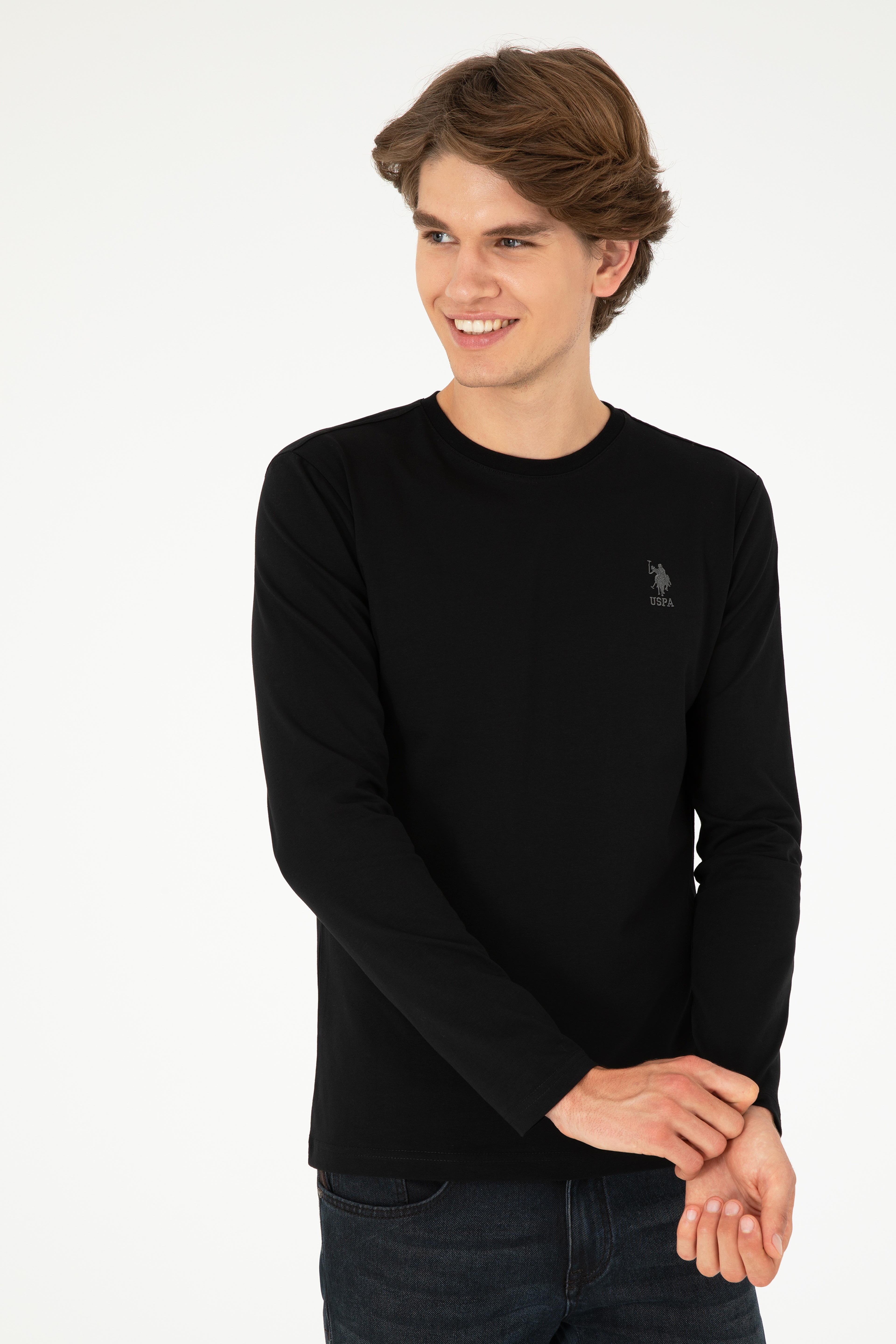 Erkek Siyah Basic Sweatshirt - Image 3