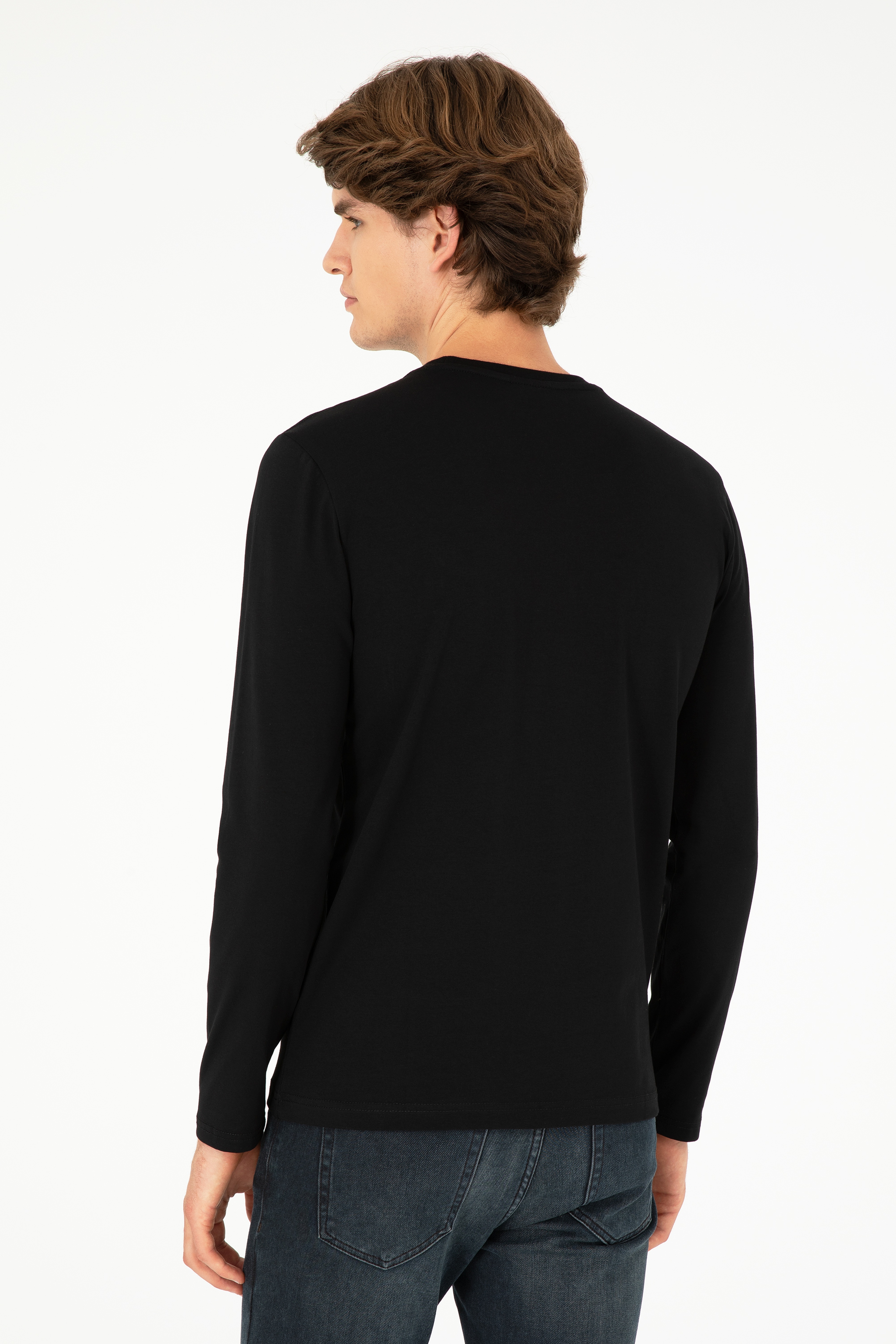 Erkek Siyah Basic Sweatshirt - Image 5