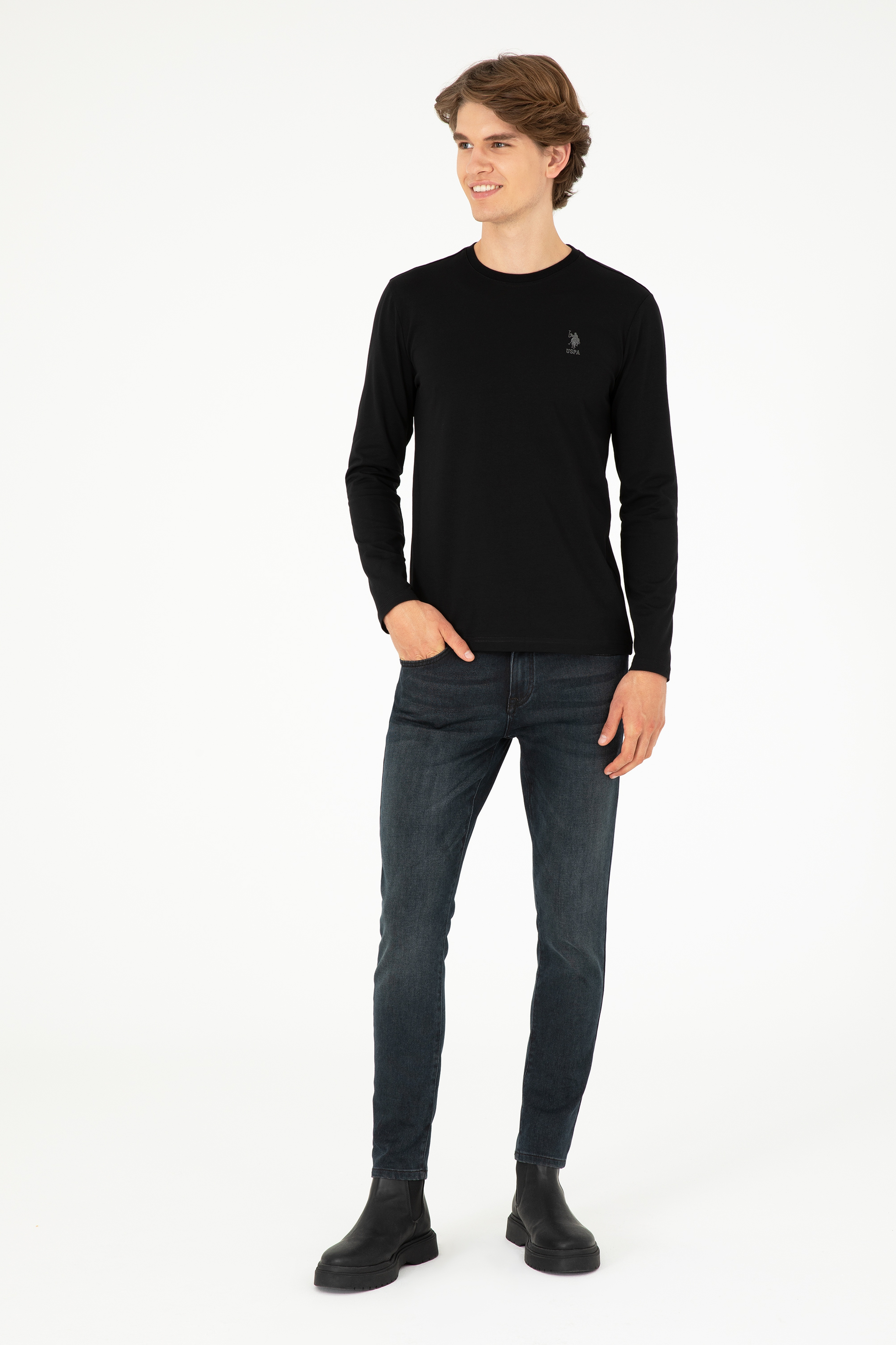 Erkek Siyah Basic Sweatshirt - Image 4
