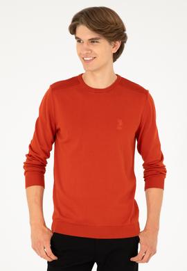 Erkek Slim Fit Bisiklet Yaka Kiremit Basic Kazak - 50288888036