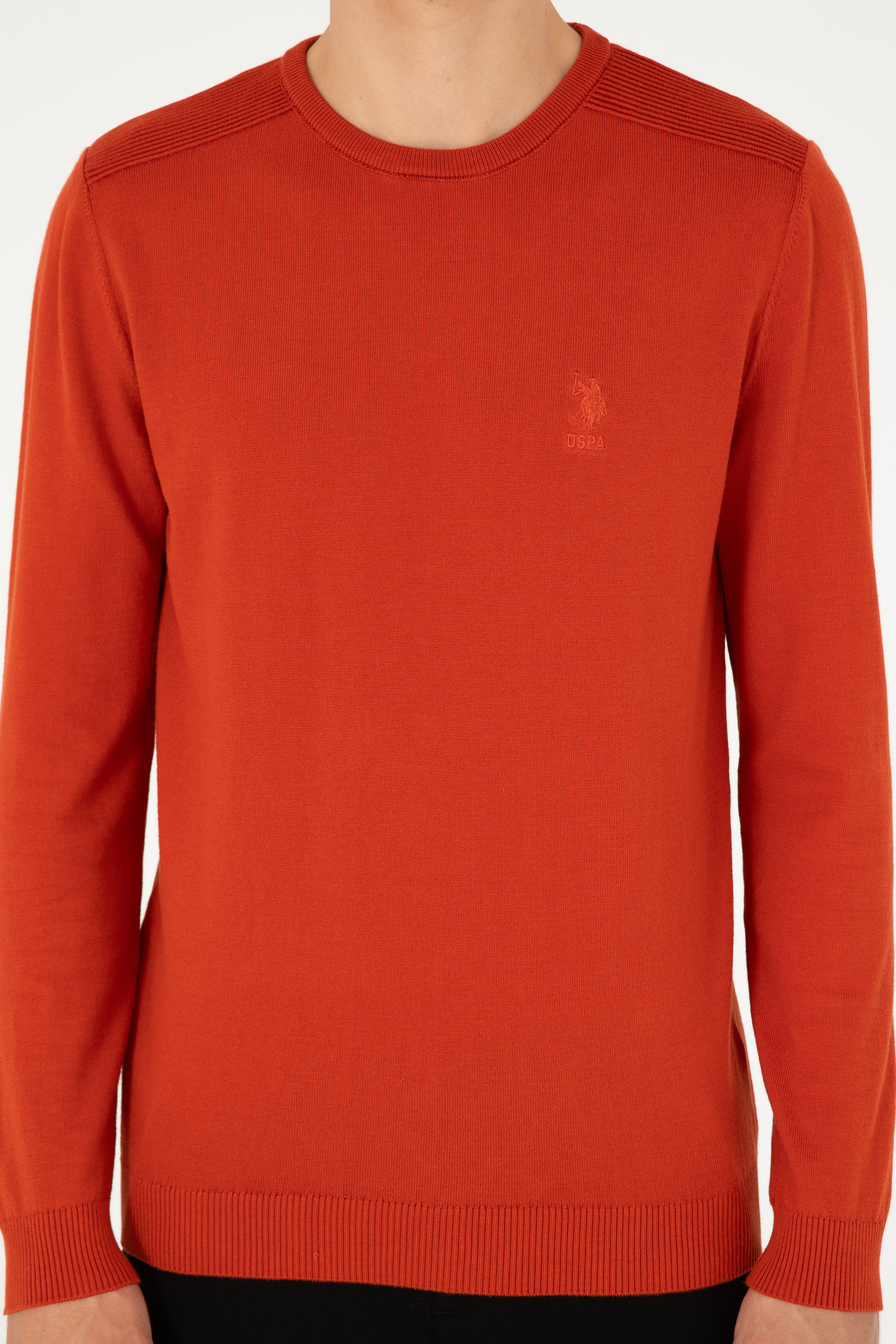 Erkek Slim Fit Bisiklet Yaka Kiremit Basic Kazak