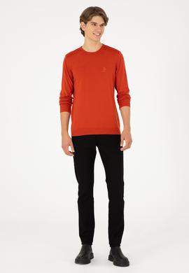 Erkek Slim Fit Bisiklet Yaka Kiremit Basic Kazak - 50288888036