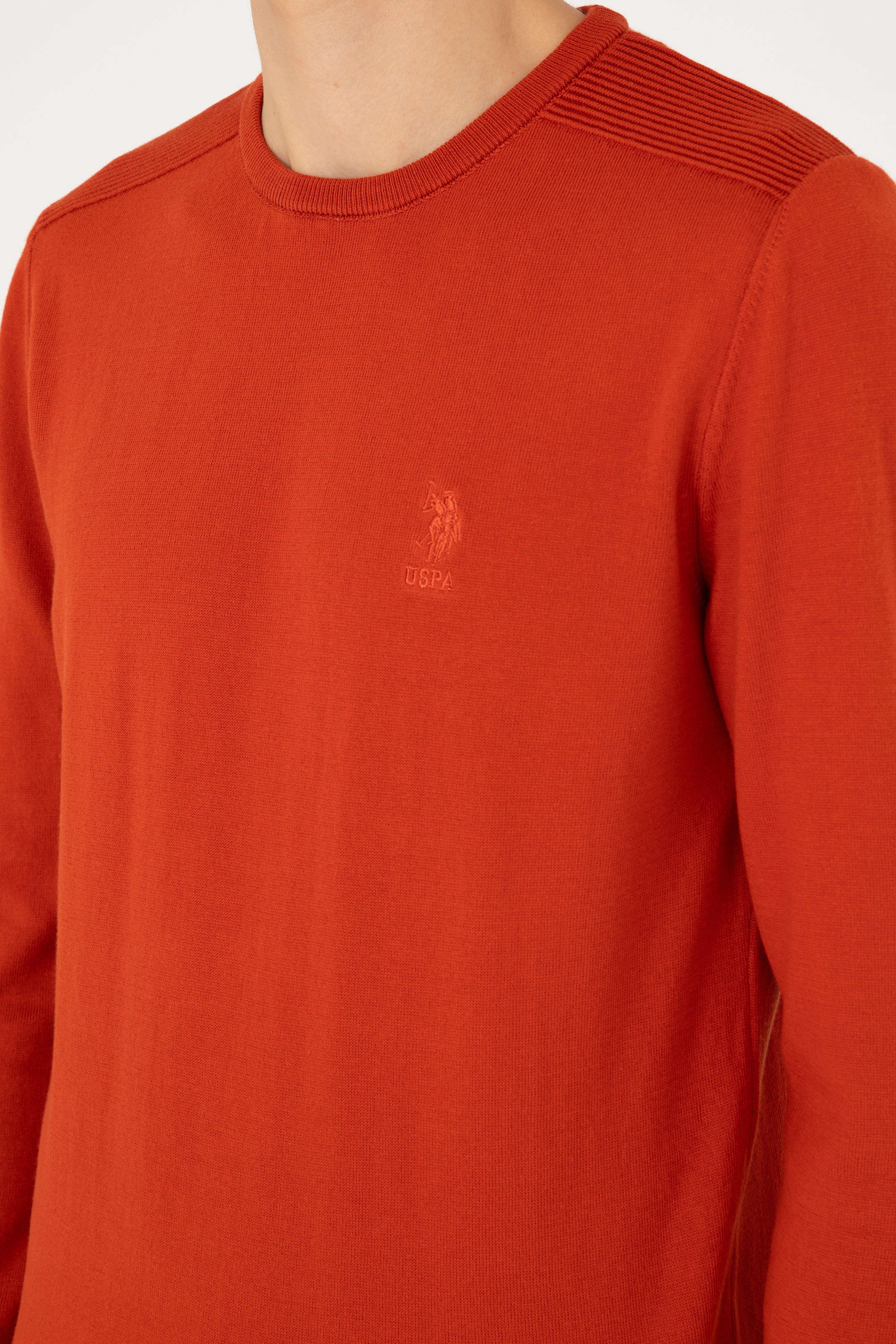 Erkek Slim Fit Bisiklet Yaka Kiremit Basic Kazak - Image 7