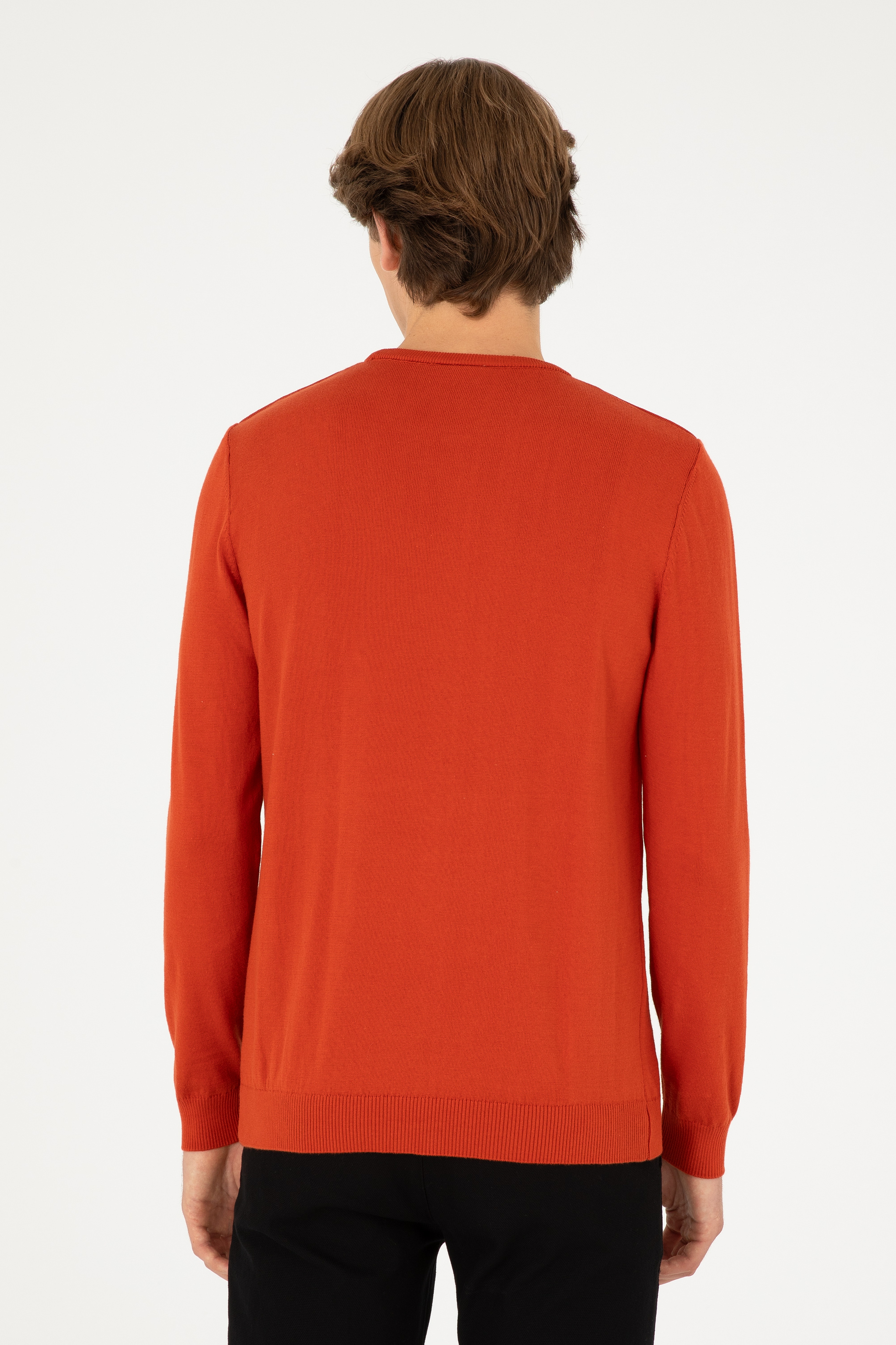 Erkek Slim Fit Bisiklet Yaka Kiremit Basic Kazak - Image 5