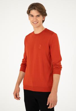Erkek Slim Fit Bisiklet Yaka Kiremit Basic Kazak - 50288888036