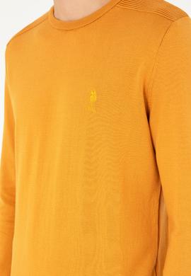 Erkek Slim Fit Bisiklet Yaka Hardal Basic Kazak - 50288888059