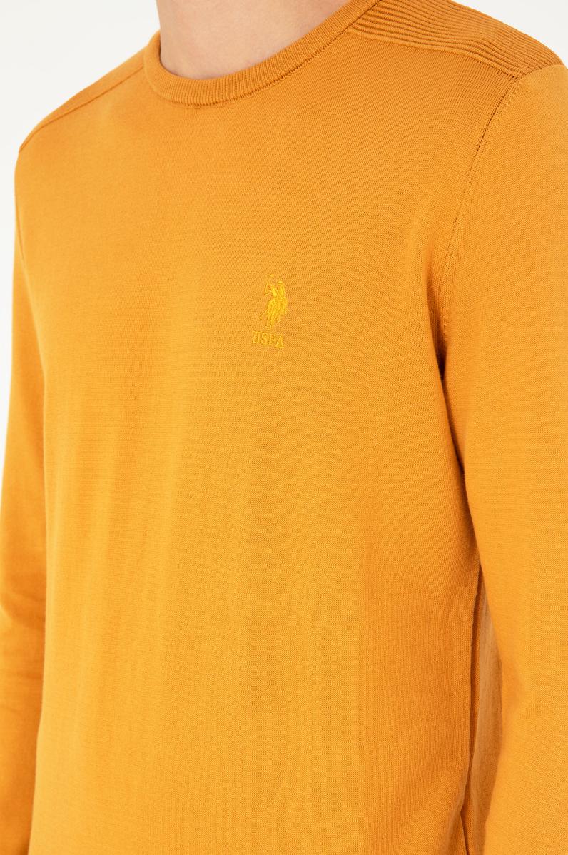 Erkek Slim Fit Bisiklet Yaka Hardal Basic Kazak