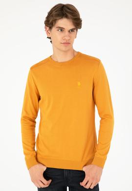 Erkek Slim Fit Bisiklet Yaka Hardal Basic Kazak - 50288888059