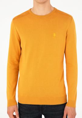 Erkek Slim Fit Bisiklet Yaka Hardal Basic Kazak - 50288888059