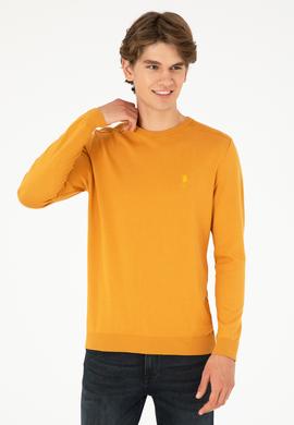 Erkek Slim Fit Bisiklet Yaka Hardal Basic Kazak - 50288888059