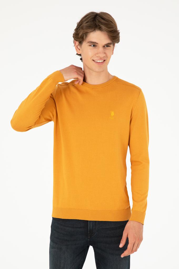 Erkek Slim Fit Bisiklet Yaka Hardal Basic Kazak