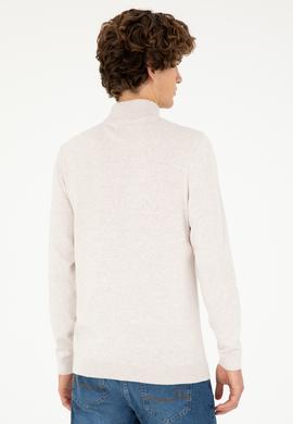 Erkek Slim Fit Yarım Boğazlı Taş Melanj Basic Kazak - 50293499019