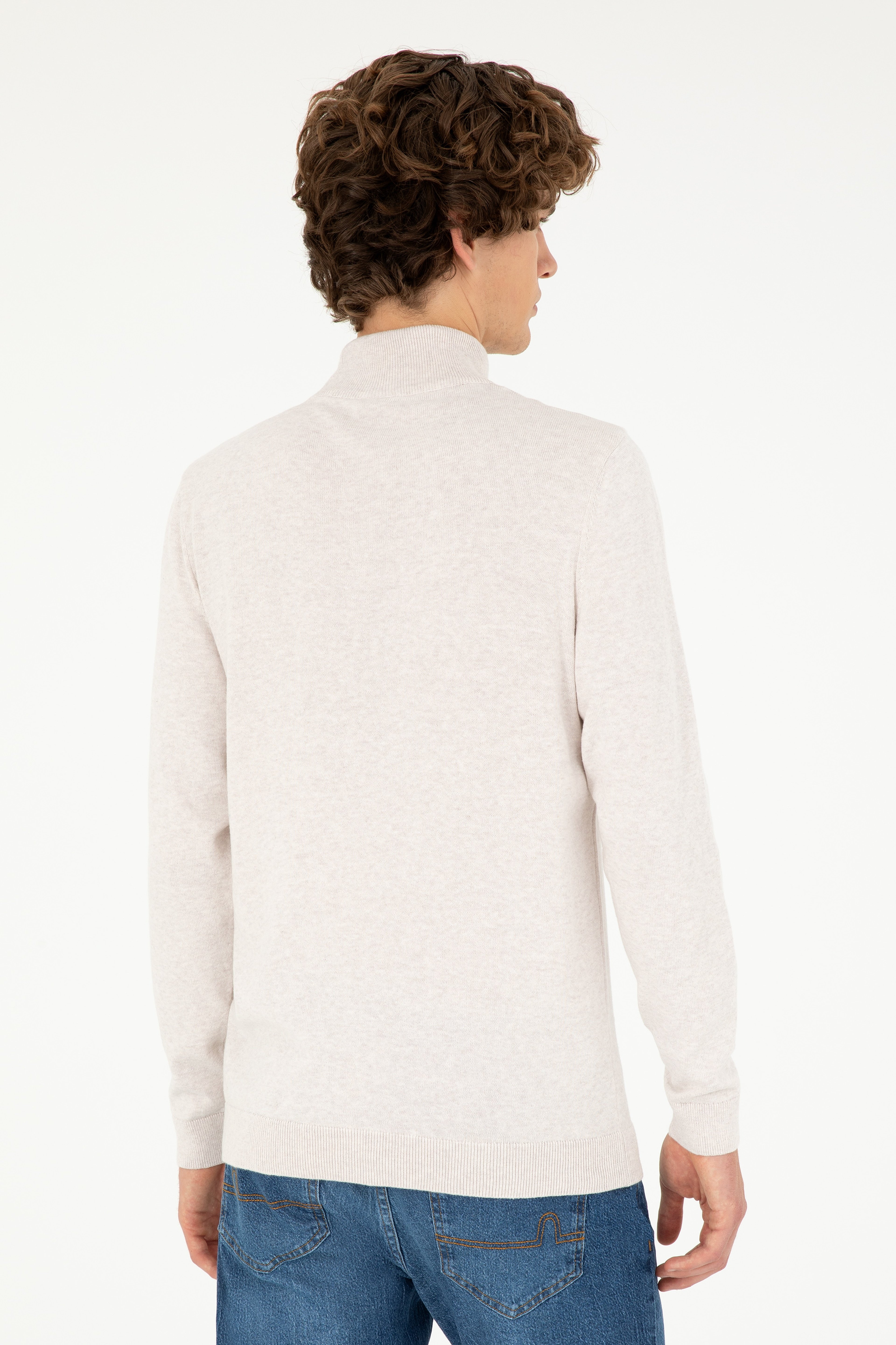 Erkek Slim Fit Yarım Boğazlı Taş Melanj Basic Kazak - Image 5