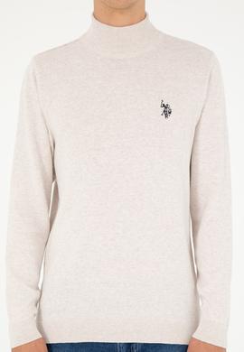 Erkek Slim Fit Yarım Boğazlı Taş Melanj Basic Kazak - 50293499019