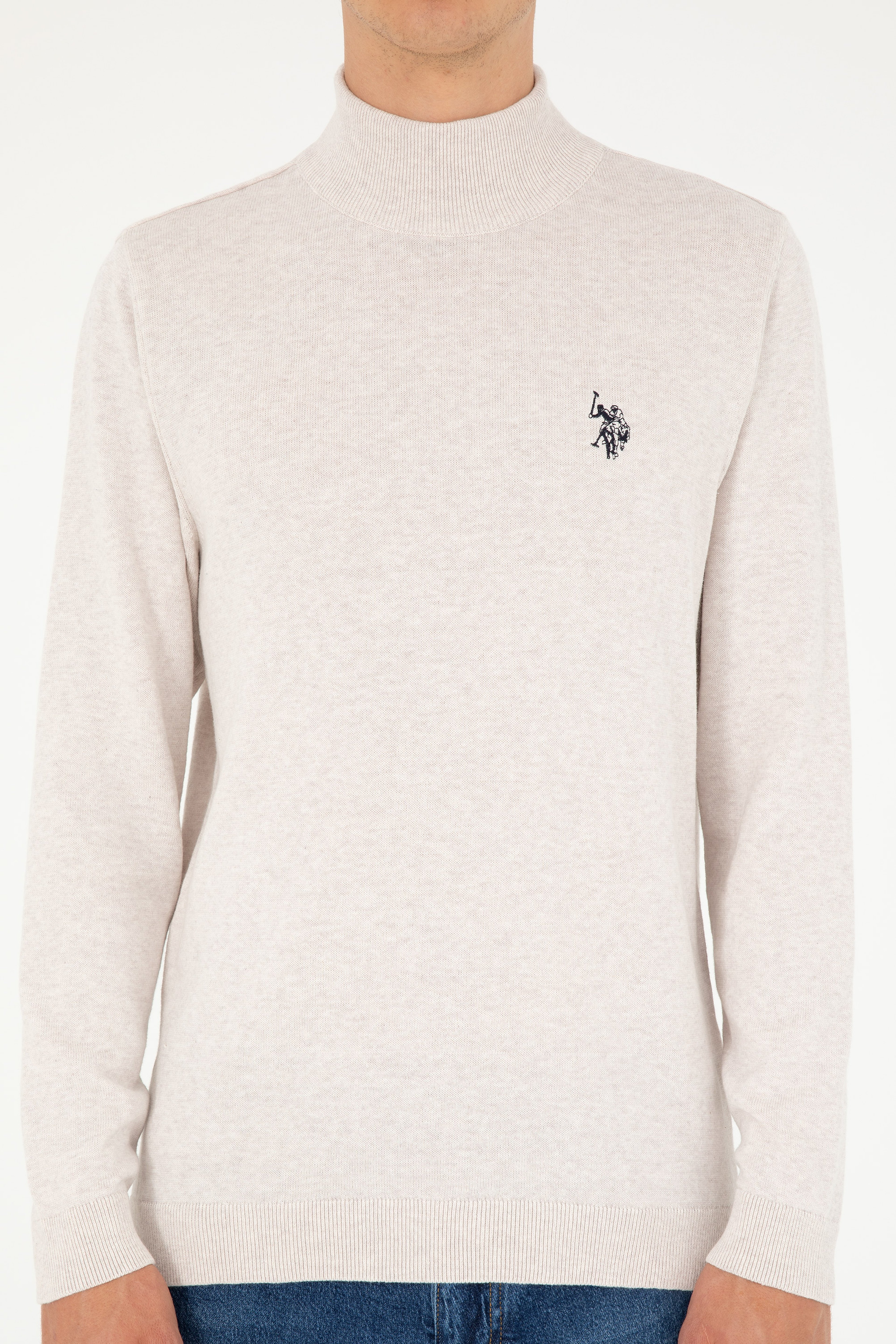 Erkek Slim Fit Yarım Boğazlı Taş Melanj Basic Kazak - Image 6