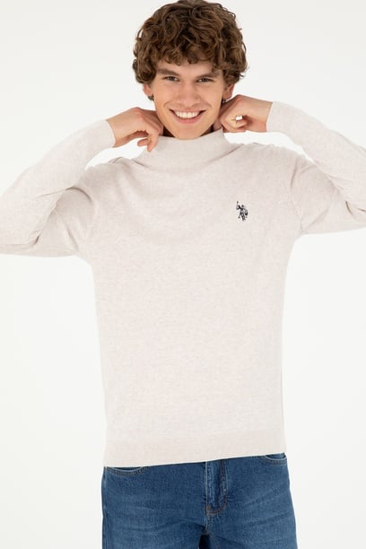 Erkek Slim Fit Yarım Boğazlı Taş Melanj Basic Kazak