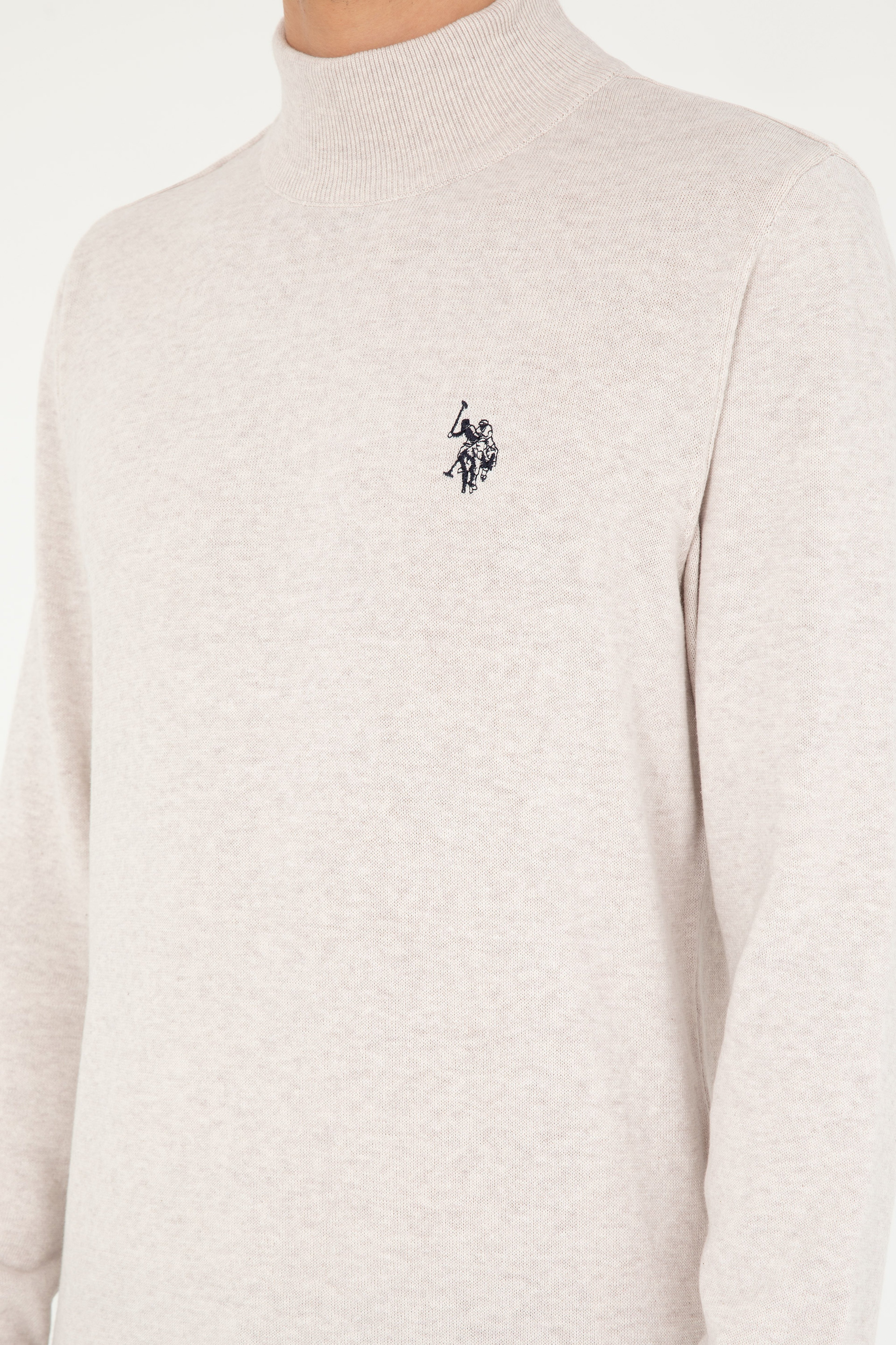 Erkek Slim Fit Yarım Boğazlı Taş Melanj Basic Kazak - Image 7