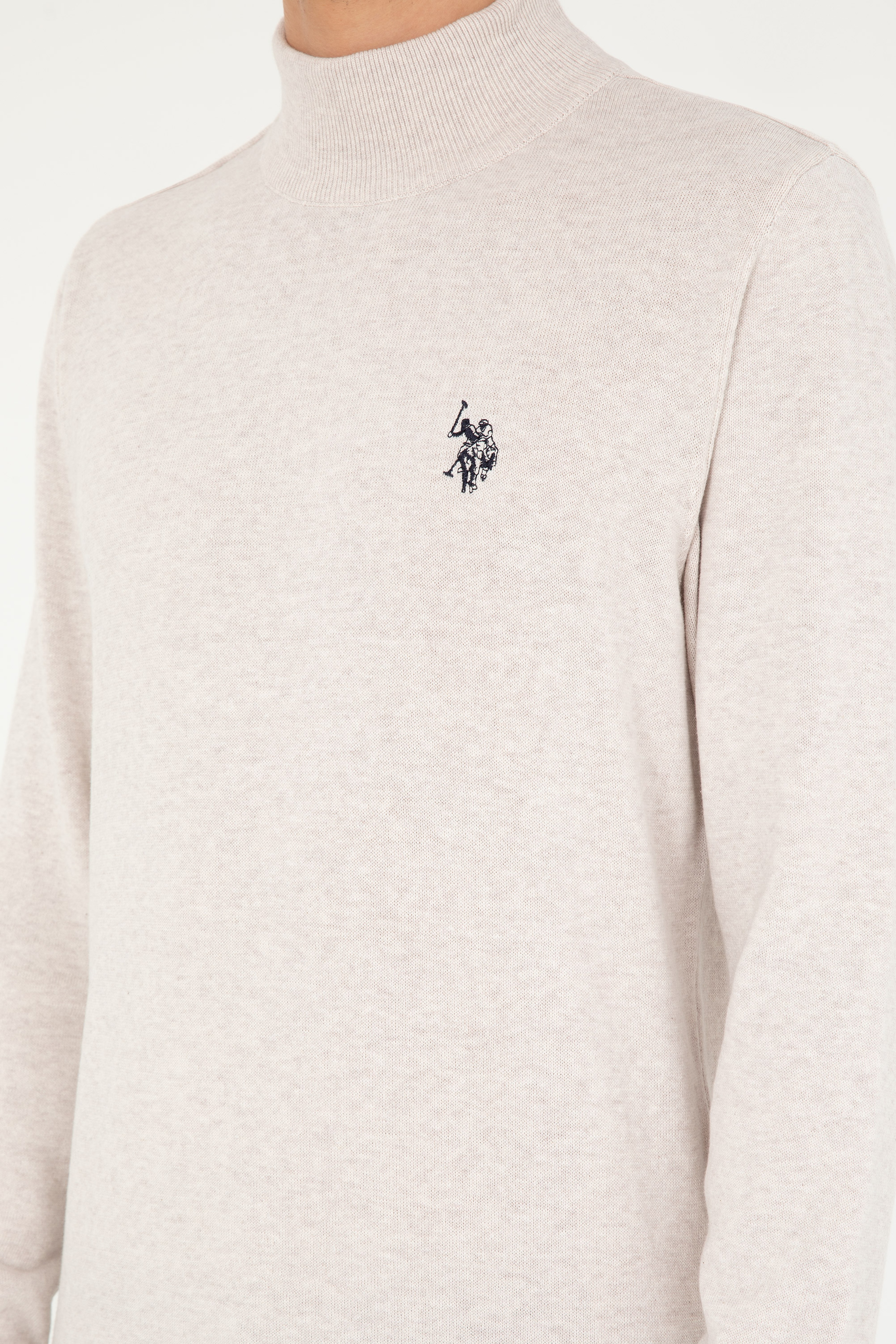 Erkek Slim Fit Yarım Boğazlı Taş Melanj Basic Kazak