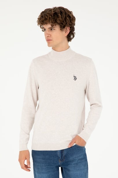 Erkek Slim Fit Yarım Boğazlı Taş Melanj Basic Kazak