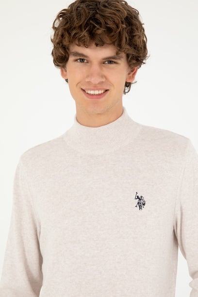 Erkek Slim Fit Yarım Boğazlı Taş Melanj Basic Kazak