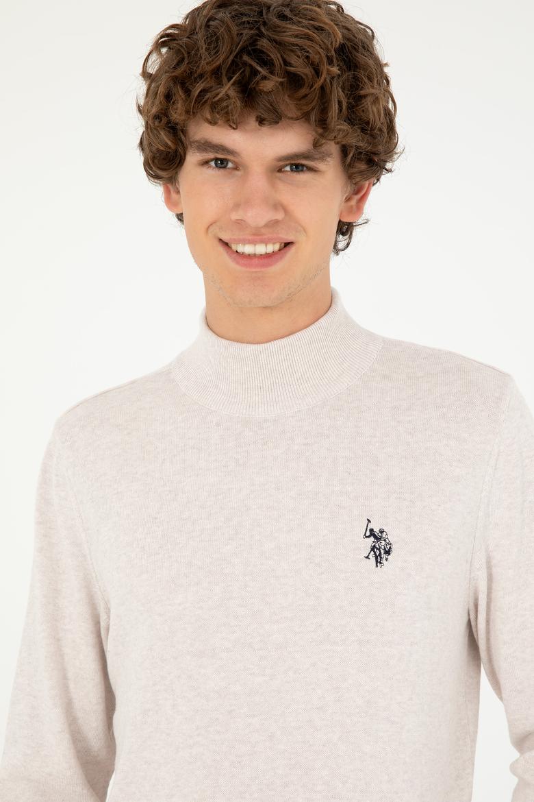 Erkek Slim Fit Yarım Boğazlı Taş Melanj Basic Kazak - 50293499019