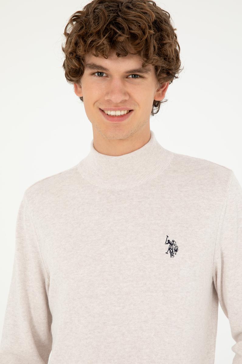 Erkek Slim Fit Yarım Boğazlı Taş Melanj Basic Kazak