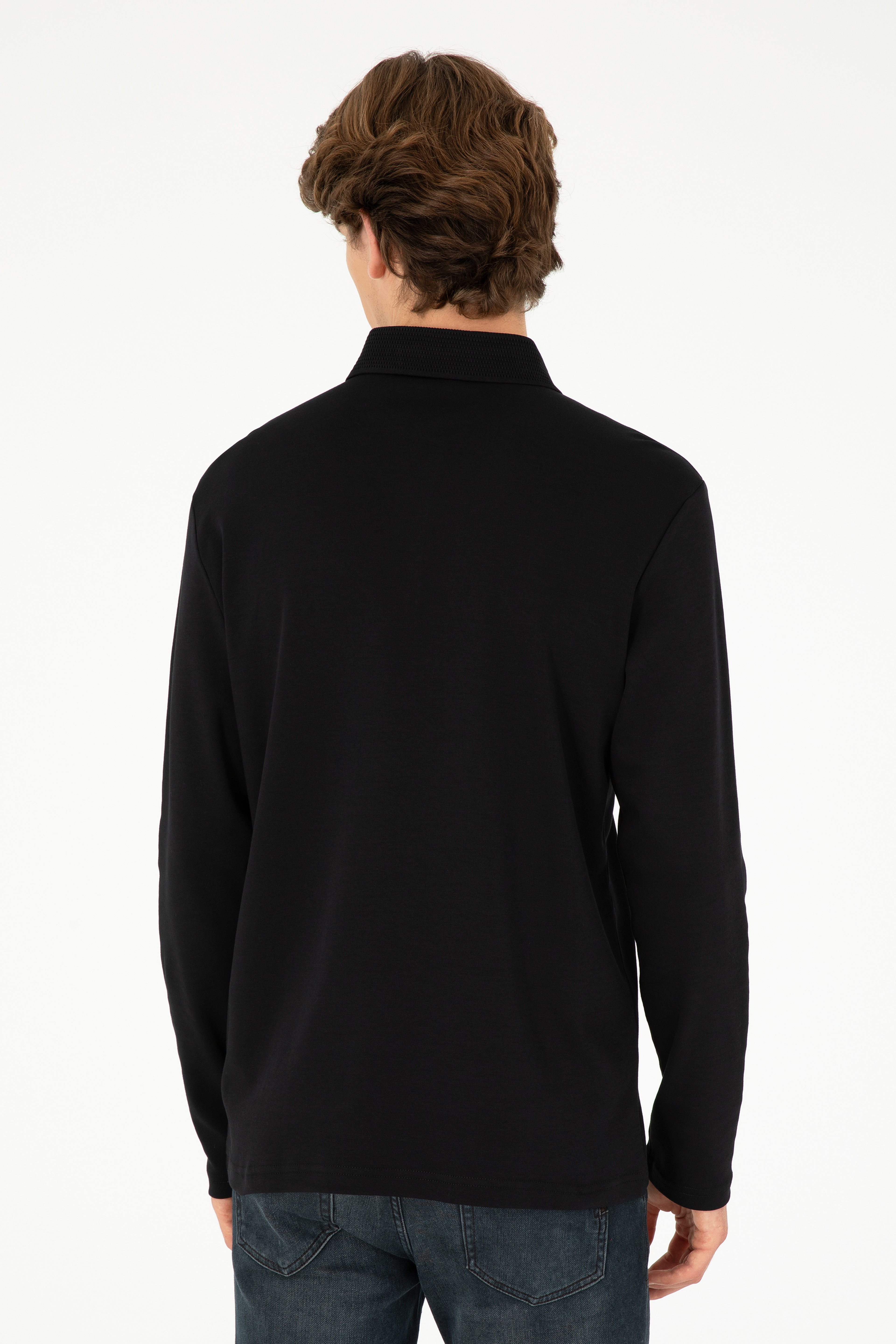 Erkek Siyah Basic Sweatshirt - Image 5
